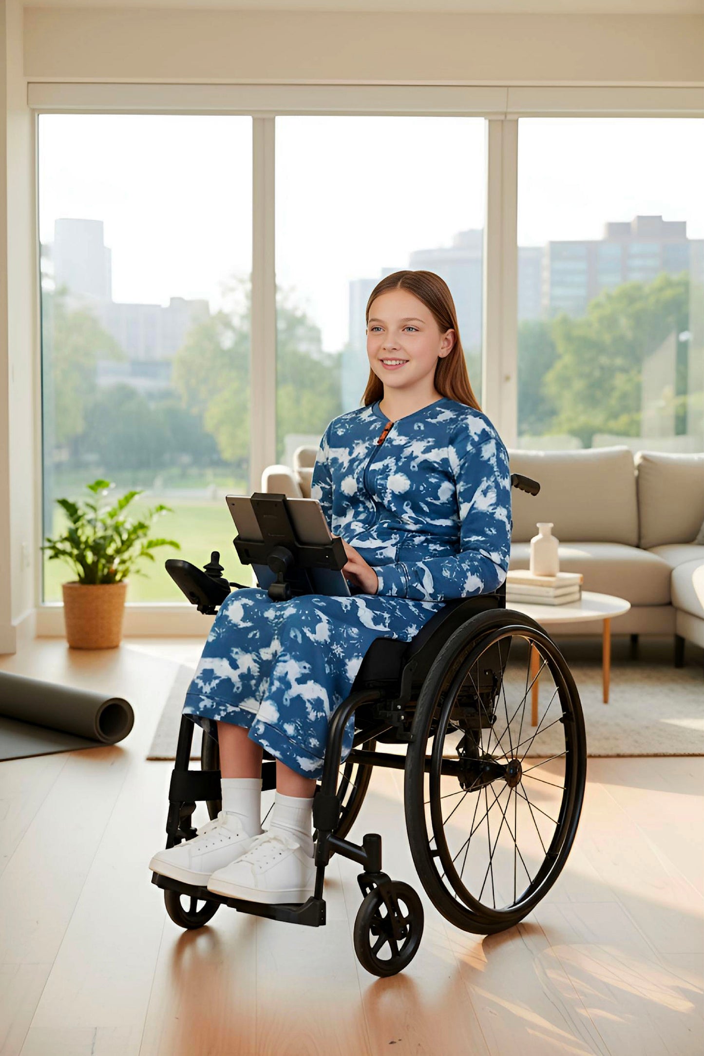 Adaptive Kids Tie-Dye Sweatshirt Dress, Front Zipper and Easy-Undressing Sleeves