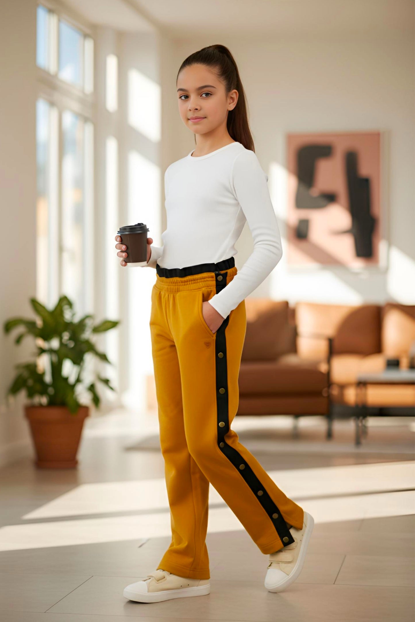 Adaptive Kids Sweatpants, with Full Elastic Waist & Side Full Zipper for Easy Undressing