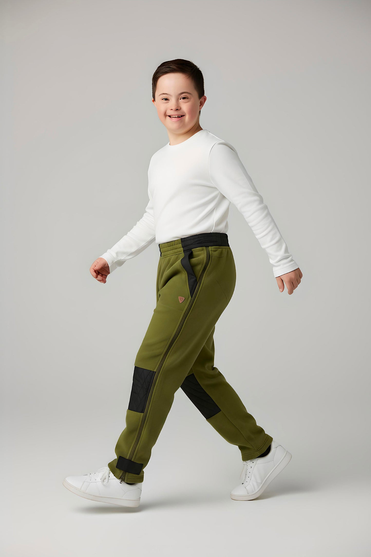 Adaptive Kids Polar Pants, Adjustable Waist, Knee Insert & Full Zipper for Easy Undressing