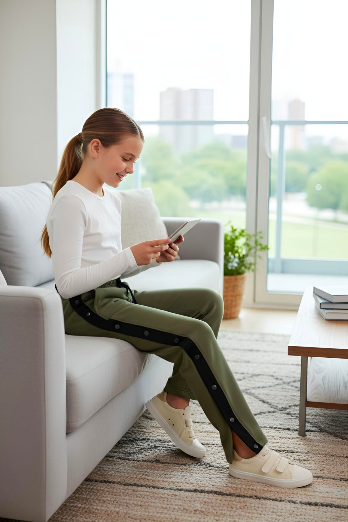 Adaptive Kids Sweatpants, with Full Elastic Waist & Side Full Zipper for Easy Undressing