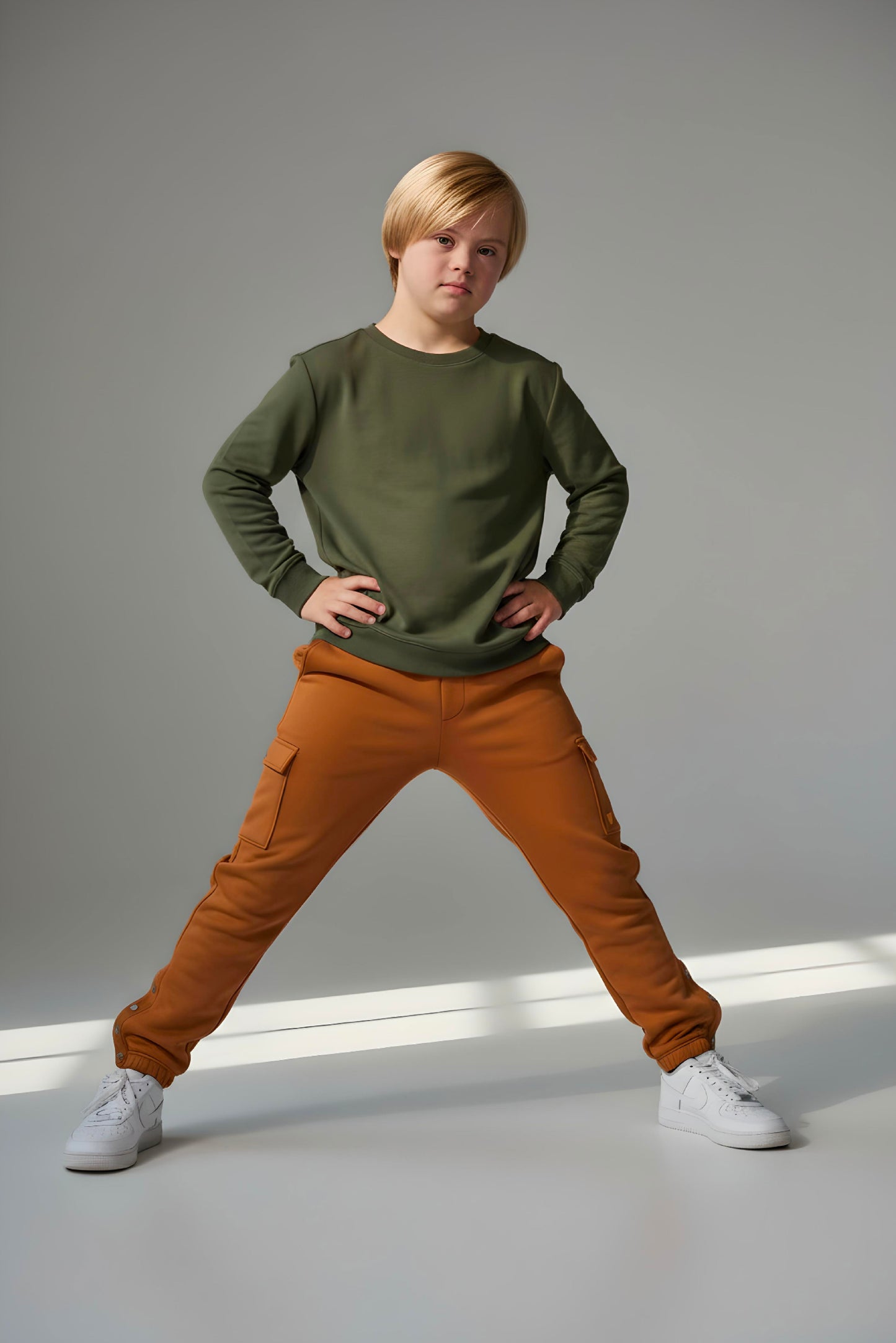 Adaptive Kids Cargo Joggers: Adjustable Elastic Waist & Side Zipper for Easy Undressing