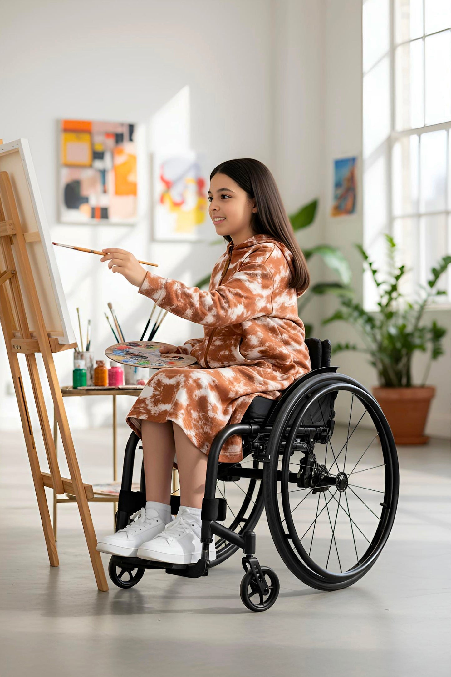 Adaptive Kids Tie-Dye Sweatshirt Dress, Front Zipper and Easy-Undressing Sleeves