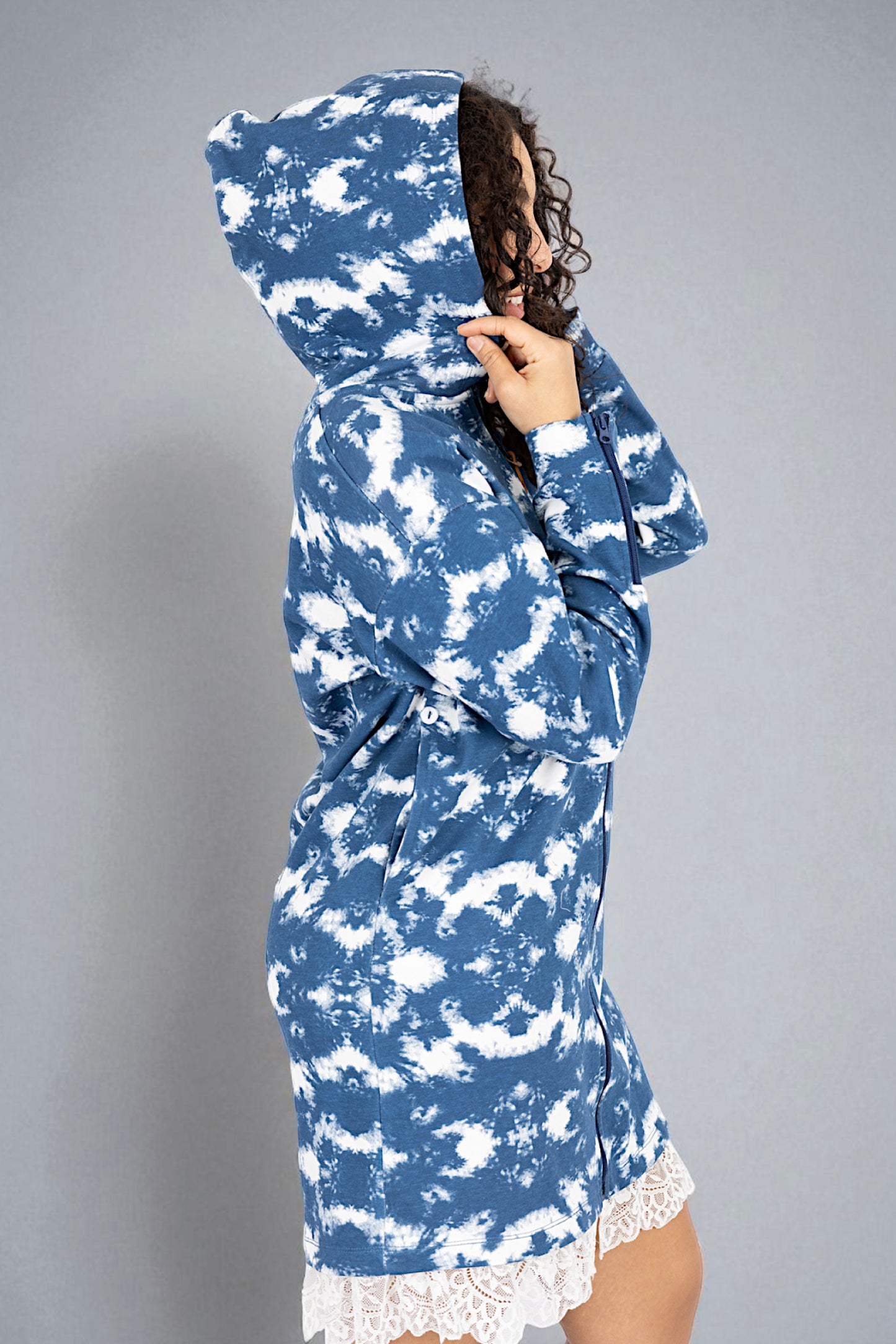 Adaptive Kids Tie-Dye Hoodie Sweatshirt Dress, Front Full Zipper and Easy-Undressing Sleeves