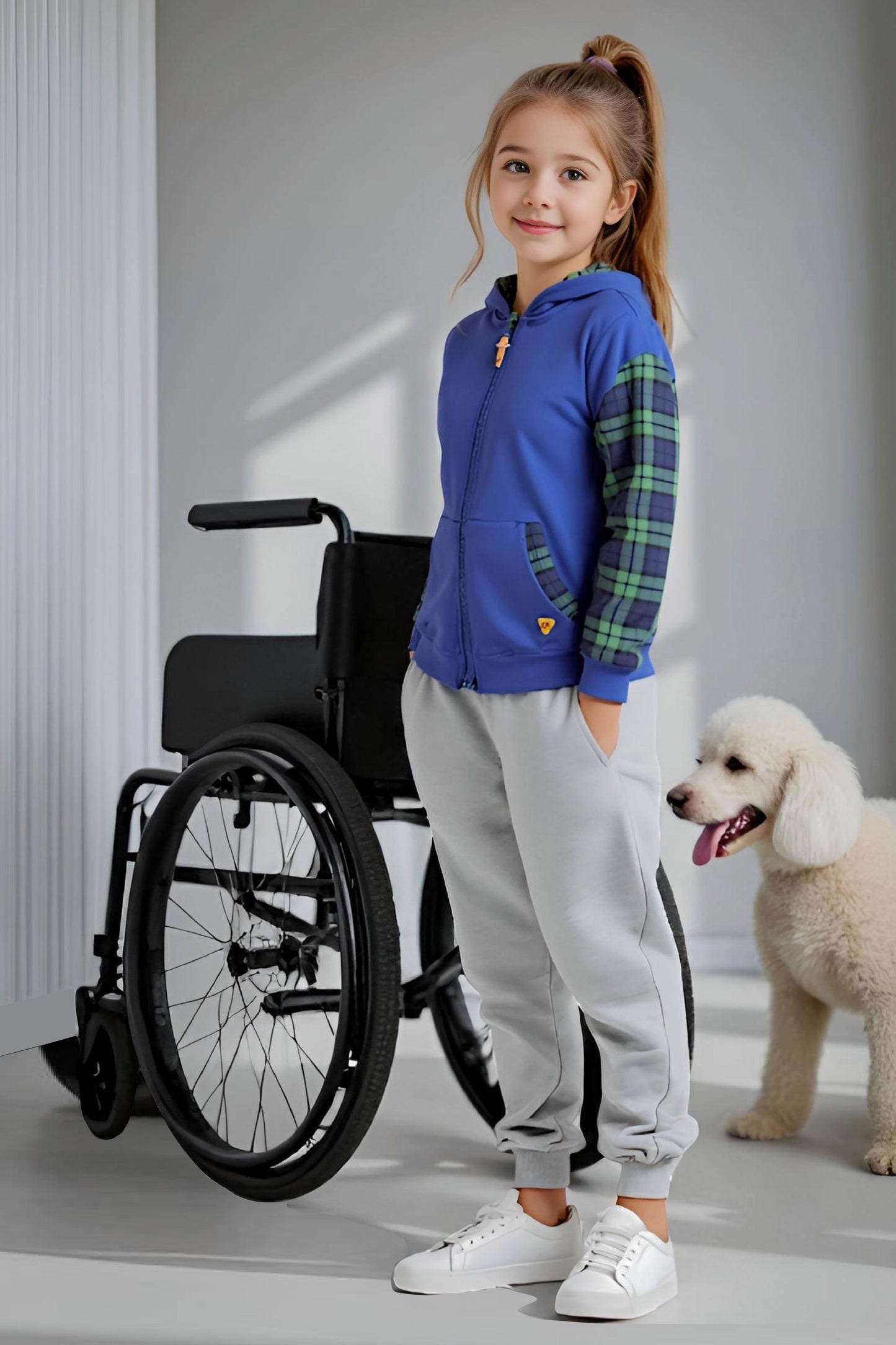 Adaptive Kids Hoodie with Cargo Pocket & Magnetic Zipper for Easy Undressing