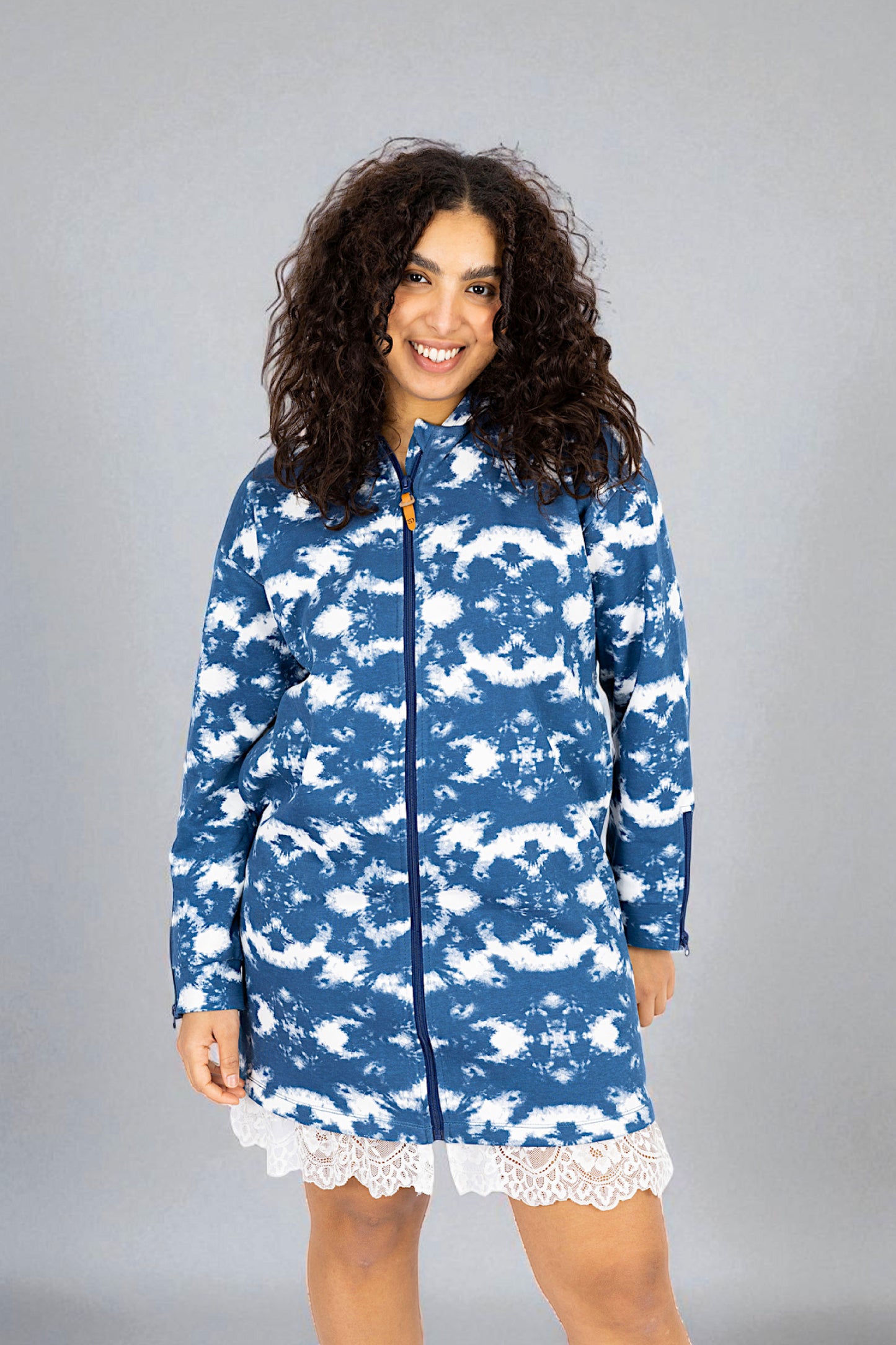 Adaptive Kids Tie-Dye Hoodie Sweatshirt Dress, Front Full Zipper and Easy-Undressing Sleeves