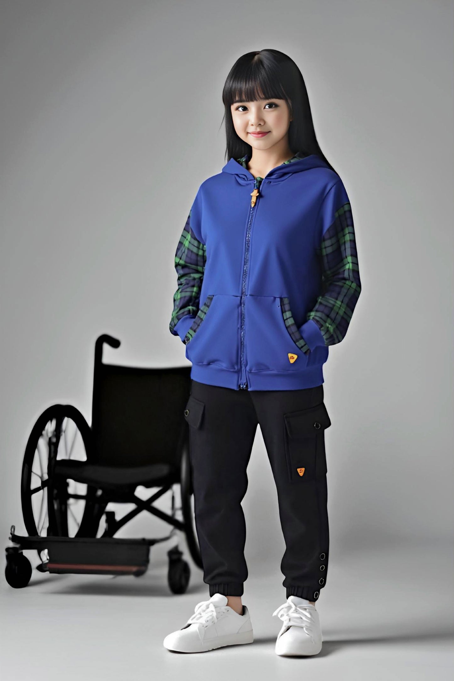 Adaptive Kids Hoodie with Cargo Pocket & Magnetic Zipper for Easy Undressing