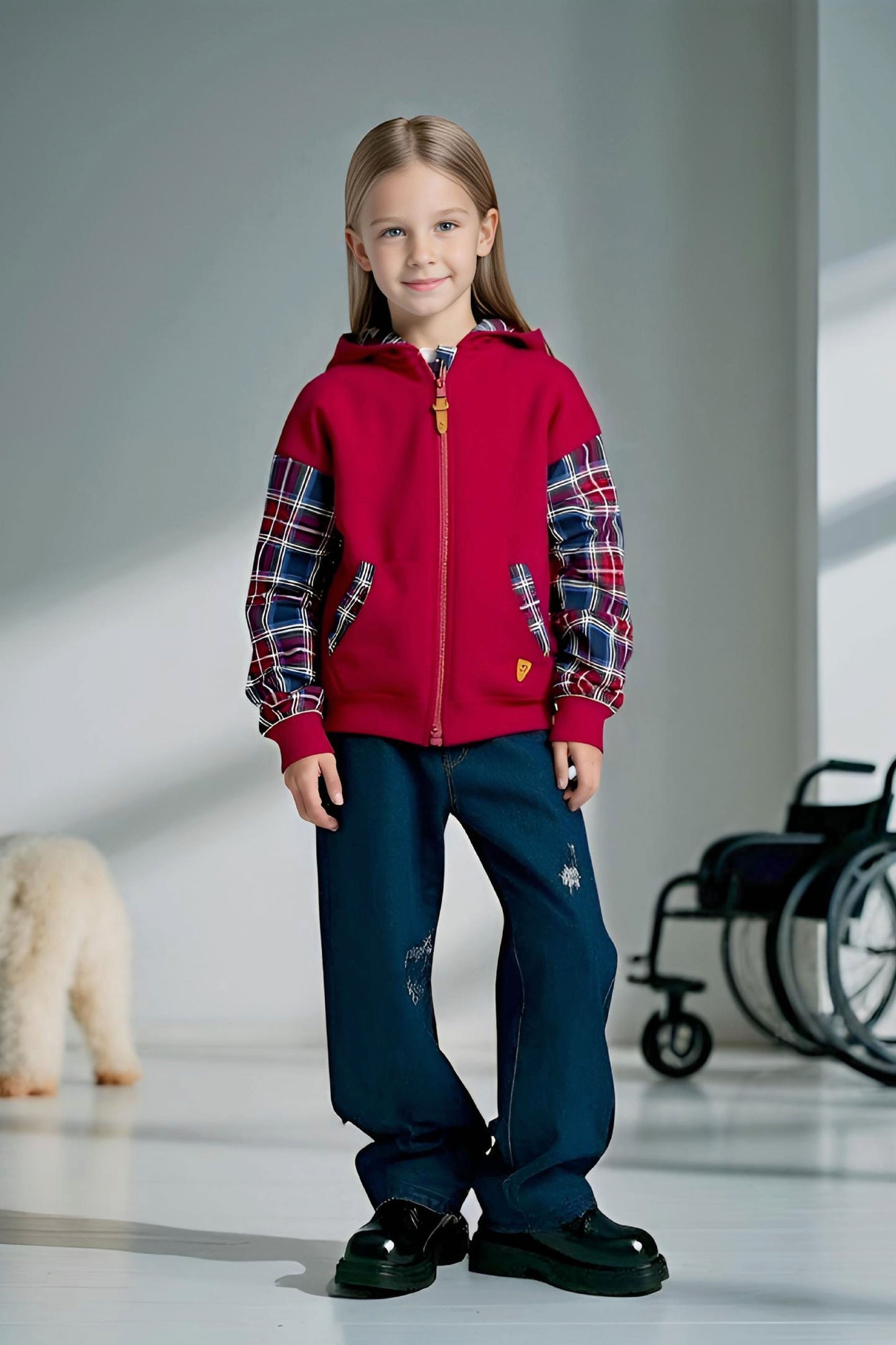 Adaptive Kids Hoodie with Cargo Pocket & Magnetic Zipper for Easy Undressing