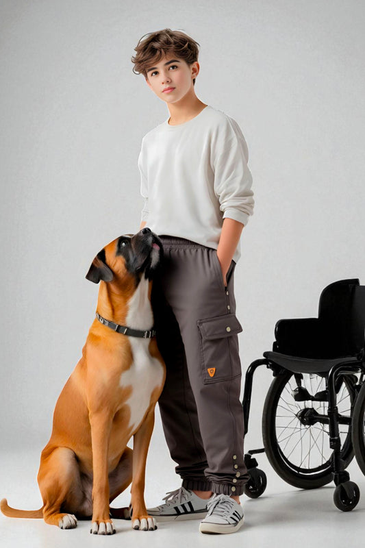 Adaptive Kids Cargo Joggers: Adjustable Elastic Waist & Side Zipper for Easy Undressing