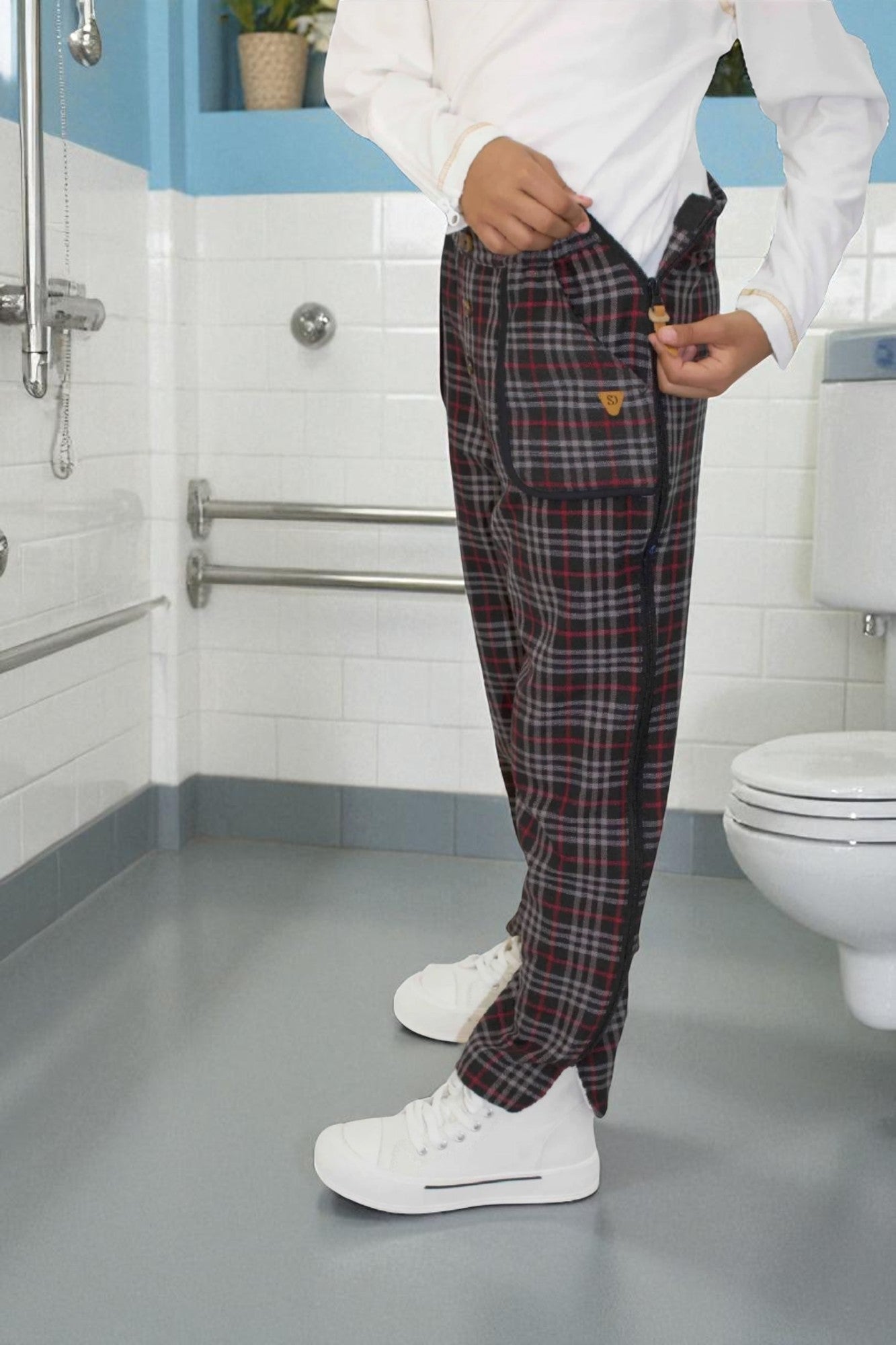 Adaptive Kids Stretch Pants: Elastic Waistband, Full Side Zipper for Easy Undressing
