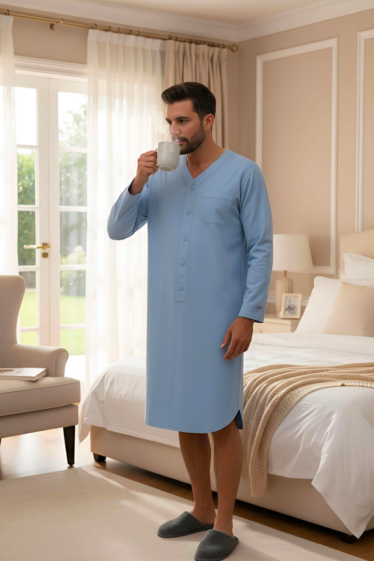 Men's Adaptive Pyjama Robe: Sophistication and Comfort for Medical Needs