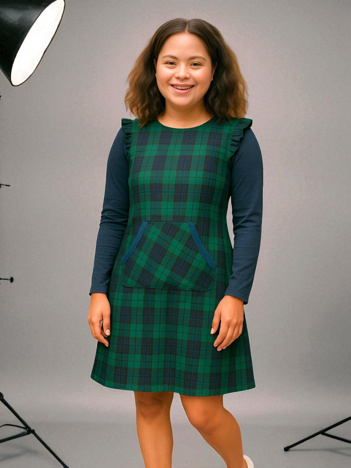 Adaptive Kids Stretch Dress: Back Zipper, Cargo Pocket, Easy-Undressing Sleeves