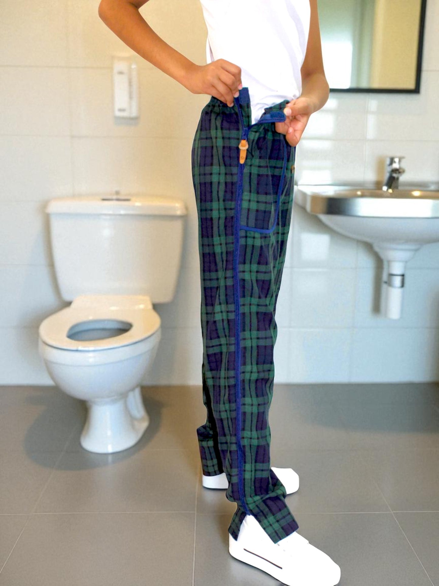 Adaptive Kids Stretch Pants: Elastic Waistband, Full Side Zipper for Easy Undressing