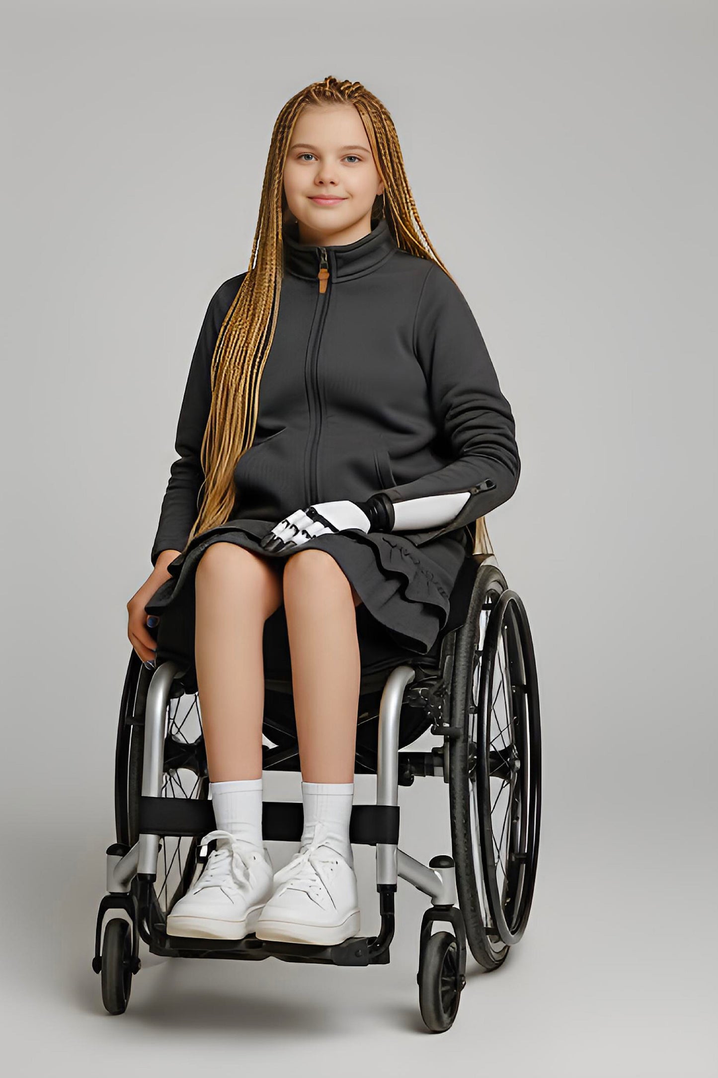 Kids Adaptive Dolman Sweatshirt Dress with Zipper & Cargo Pocket