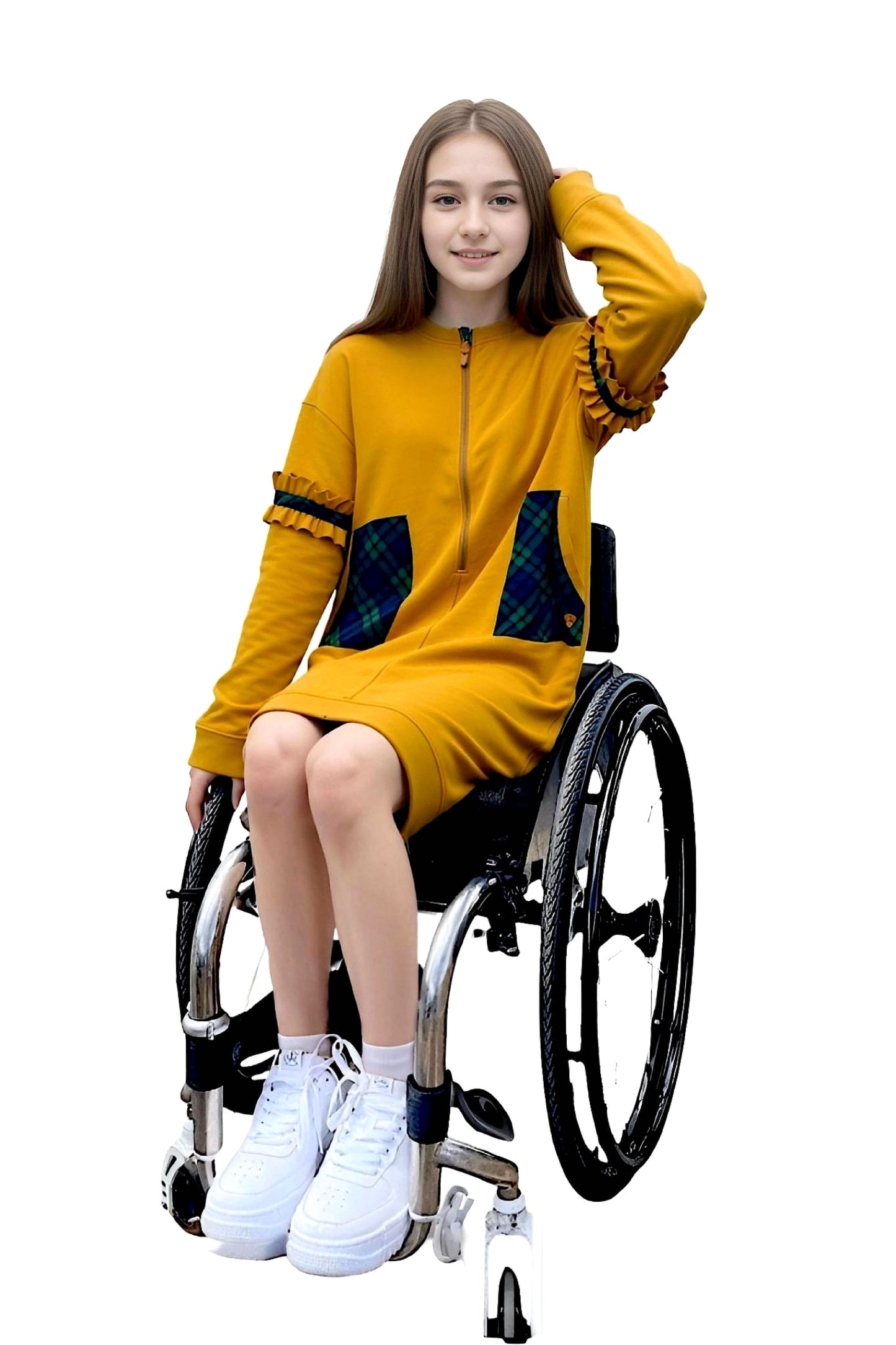 Adaptive Kids Fashion Dress: Front Long Zipper, Sleeve Easy Undressing